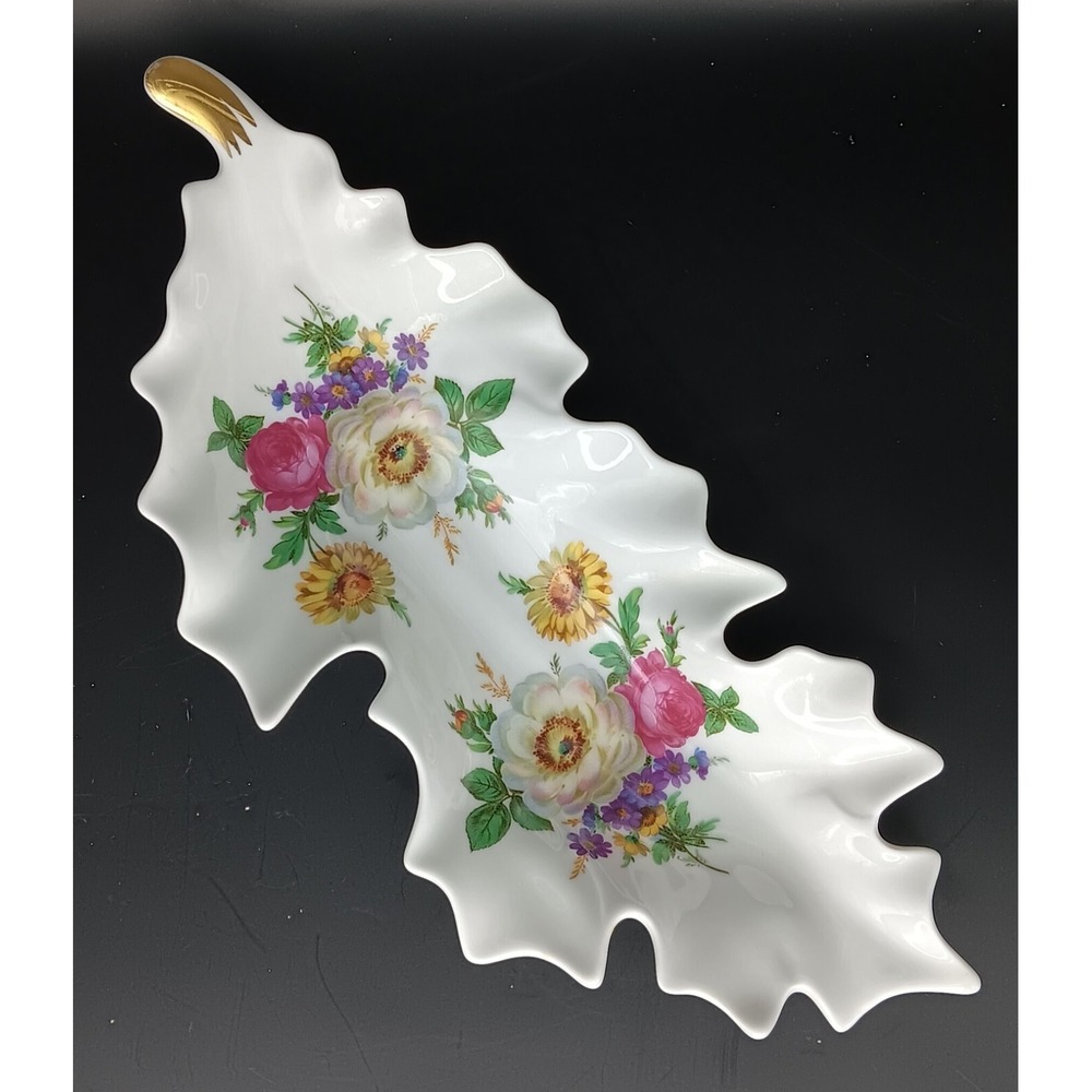 Old Nuremberg Bavaria Germany Floral Leaf Shaped Dish Pink Flowers Vintage